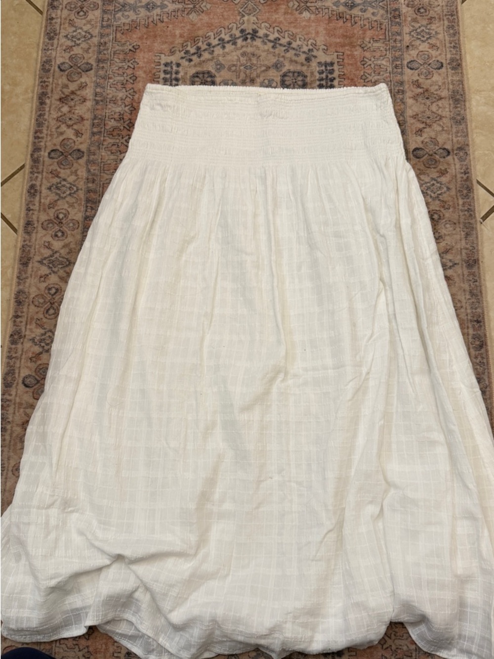 American Eagle Outfitters White Smocked-Waist Maxi Skirt